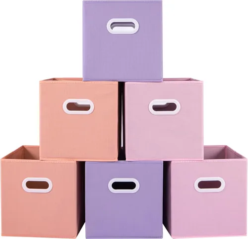 Vista 16 de Stero - Contenedores de tela para almacenamiento de 13x13x13 pulgadas, paquete de 6 cubos de almacenamiento de colores divertidos con asas, cestas
