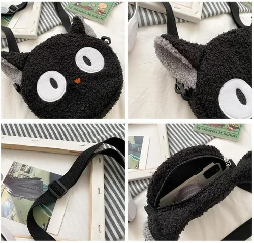 Vista 4 de Y2k - Bolso cruzado pequeño estético, estilo kawaii, bolso cruzado estético para mujer, bolso de mano, Negro -, Suave
