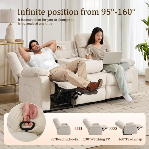 Vista 3 de Korser Sofá reclinable, sofá biplaza reclinable de gran tamaño con consola, sofá reclinable con portavasos y regleta de alimentación empotrada, sofá