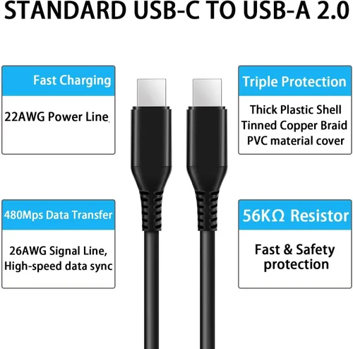 Vista 5 de PD - Cable de carga rápida de 10 pies de largo, cable USB-C de alimentación (tipo C a tipo C), sincronización compatible con Samsung Galaxy S21 S22