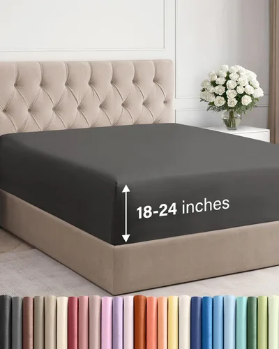 Vista 90 de Sábana bajera ajustable extra profunda Twin XL – Sábana bajera individual de lujo de hotel solamente – Se adapta fácilmente a colchones de 18 a 24