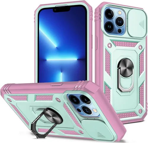 Vista 8 de Funda para iPhone 11, soporte giratorio y cubierta deslizante Verde Rosa