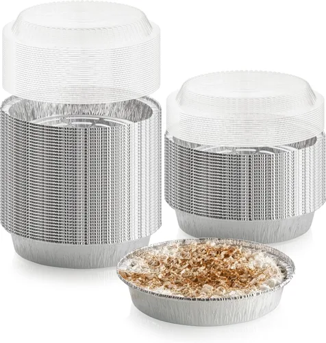 Vista 4 de DCS Deals - Paquete de 40 sartenes redondas de aluminio con 40 tapas de cúpula, bandejas desechables de papel de aluminio para pasteles, aptas