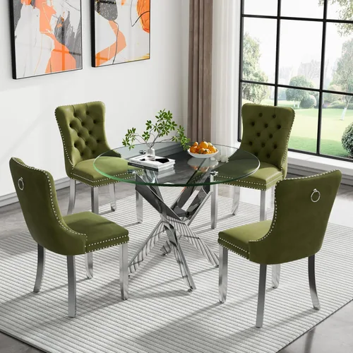 Vista 48 de HomVent Juego de mesa de comedor redonda de vidrio para 2, moderno juego de mesa y sillas de cocina de vidrio templado, juego de mesa de comedor