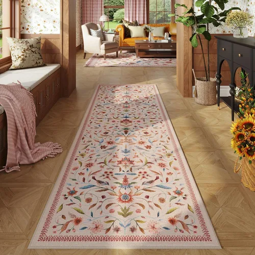 Vista 47 de Alfombra de entrada vintage con medallón floral de 2 x 3 pulgadas, lavable a máquina, alfombra de entrada de pelo bajo, suave, pequeña, alfombra