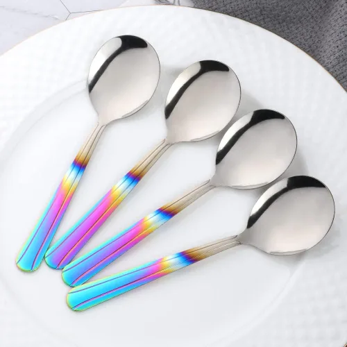 Vista 3 de QIBOMOON - Juego de 12 cucharas de caldo redondas de acero inoxidable para café, azúcar, postre, pastel, helado, sopa, antipasto capuchino, 5.8