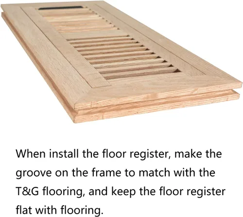 Vista 6 de Paquete de 2 registros de piso de madera dura de roble rojo, ventilación de montaje empotrado, 4 x 10 pulgadas, con amortiguador, sin terminar
