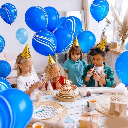 Vista 5 de Globos de mármol azul de ágata marmolada, globos azules de 12 pulgadas, 50 unidades de teñido anudado para fiesta de cumpleaños, decoración