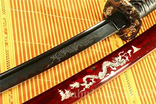 Vista 4 de GLW Espada 41' Damasco Plegado Arcilla Templado Negro Japonés Samurai Katana Espada Sharp