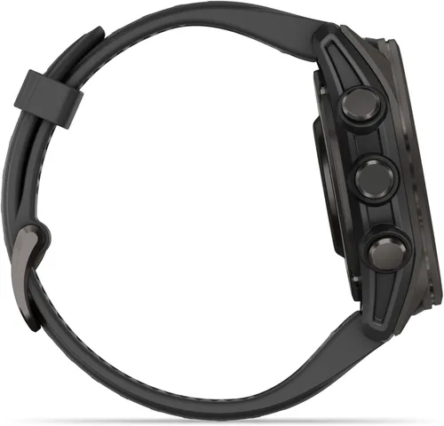 Vista 5 de Garmin Fenix 0.315 – 1.693 in Zafiro, AMOLED Multisport GPS Smartwatch, gris carbón DLC titanio con silicona negro/gris guijarro, linterna LED fenix
