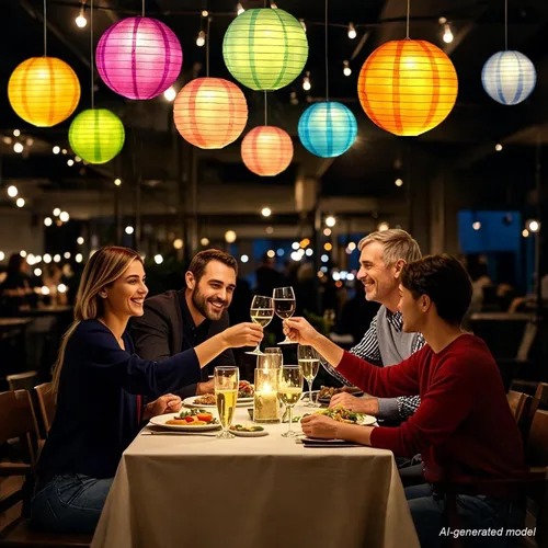 Vista 4 de LIHAO 20 linternas de papel coloridas con luces, linternas chinas multicolores, linternas de papel colgantes para decoración de fiestas, bodas