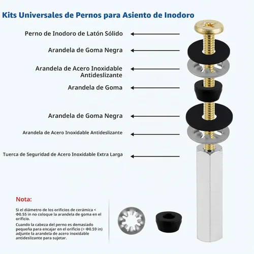 Vista 4 de Tornillos universales del asiento de inodoro del latón macizo, 2 pernos de asiento de inodoro del metal de las PC