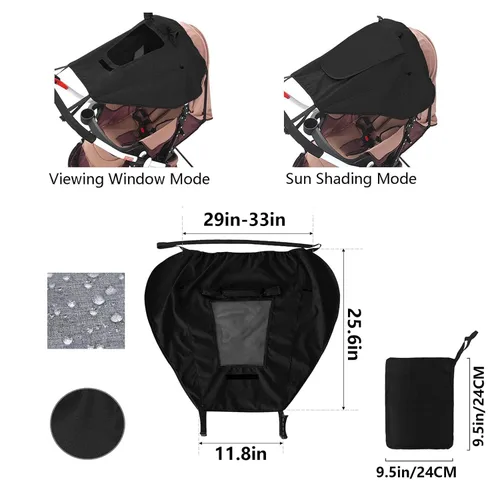 Vista 6 de Protector de parasol universal para cochecito de bebé, cubierta opaca Outdoor UPF 50+ Stroller Sun Shield Canopy Cover Pram Rain Sunshade with See