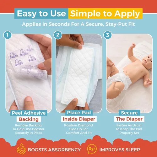 Vista 3 de Almohadillas elevadoras de pañales durante la noche, detén fugas durante la noche, insertos de pañales con adhesivo para pieles sensibles – Se