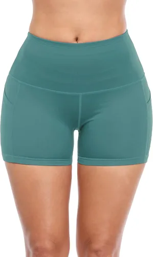 Vista 3 de CADMUS - Pantalones cortos deportivos de tiro alto para mujer, para yoga, acondicionamiento físico y correr, con bolsillos profundos