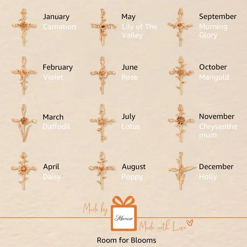 Vista 6 de MEVECCO Gold Birth Flower Cross Necklace for Women 12 Month Faith Pendent 18K Gold Plated 2MM Twist Rope Chain Personalized Religious Birthday