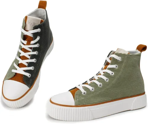 Vista 3 de PepStep Women's Fashion Platform High Top Sneakers, Cute Corduroy or Faux Lamb's Fur UpperMemory Foam Insole,Trendy Slim Shoe Lace