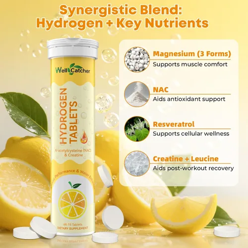 Vista 3 de Tabletas de hidrógeno para agua potable: Tabletas de hidrógeno molecular 12.4PPM con magnesio NAC Creatina Apoya antioxidantes Recuperación de salud