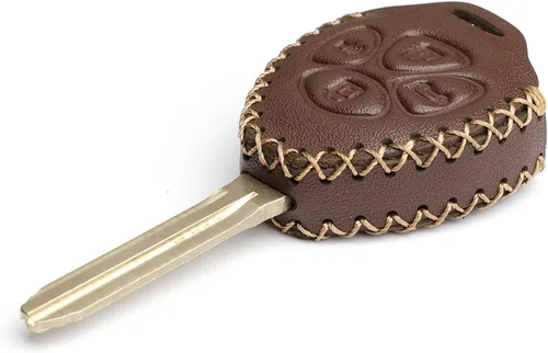 Vista 3 de Cuero para Toyota Camry Land Cruiser Matrix Avalon Corolla Remote 4 Botones Llavero Funda Funda Fob Chain (Marrón)