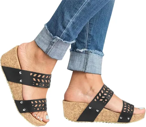Vista 2 de Womenyiaor Sandalias de cuña para mujer, sandalias de cuña con plataforma, alpargata, sandalias de cuña, sandalias de plataforma deslizantes