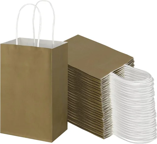 Vista 13 de Toovip Paquete de 100 Bolsas Pequeñas de Papel Kraft Negro de 5.25x3.25x8.25 Pulgadas con Asas a Granel, Bolsas de Papel de Regalo para Favores