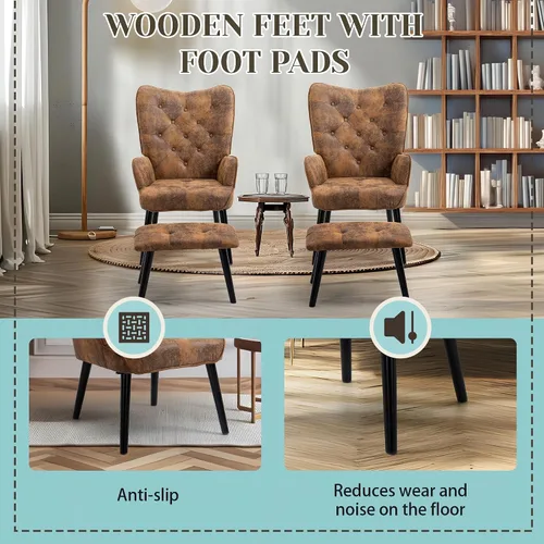Vista 5 de ECOTOUGE Silla decorativa rústica con otomana, silla de respaldo de ala de microfibra alta con brazos, silla de lectura para sala de estar
