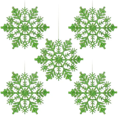 Vista 11 de Adornos de copos de nieve de plástico brillante de 4 pulgadas (30 unidades, champán)