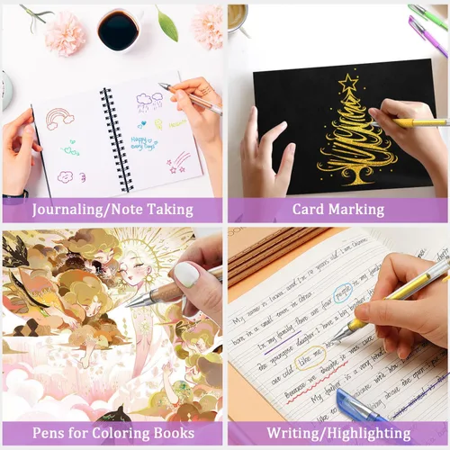 Vista 5 de Bolígrafos de gel con purpurina para libros de colorear para adultos, paquete de 96 bolígrafos de gel para artistas, 48 colores con un 50% más