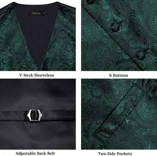 Vista 5 de DiBanGu Conjunto de corbata de chaleco de cachemira para hombre con alfiler de solapa, clip de corbata, 7 piezas de seda con cuello en V, chaleco