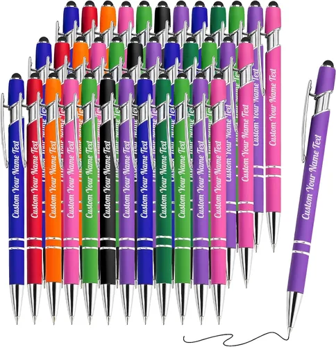 Vista 32 de 12 unidades de bolígrafos personalizados a granel con nombre grabado gratis, bolígrafos de bola personalizados con lápiz óptico, mensaje de texto