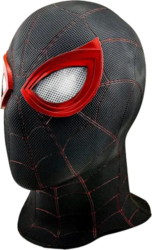 Vista 3 de juyocmy Máscara de superhéroe de Halloween, material de PVC, máscara de cosplay, casco de disfraz, Negro