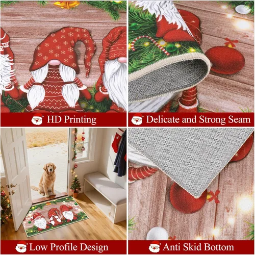 Vista 3 de Juego de 3 tapetes de cocina de Feliz Navidad, alfombras antideslizantes de cocina para invierno y fiestas navideñas Xmas, alfombra cómoda