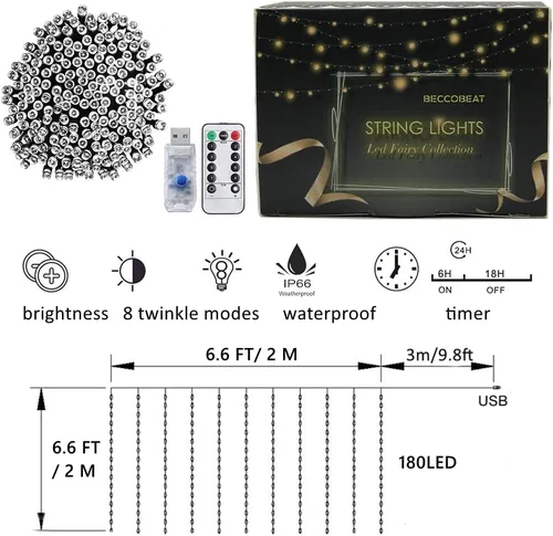 Vista 6 de Luces de cortina rosa, azul, morado, luces de hadas para dormitorio, colgantes para pared para niñas adolescentes, decoración temática de unicornio