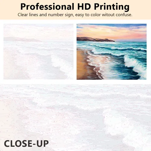 Vista 2 de TUMOVO Pintura por números para adultos, kits de pintura de playa por números, pintura al óleo de paisaje costero colorido para adultos, kit