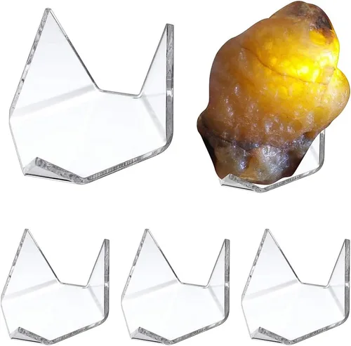 Vista 8 de Hipiwe Paquete de 5 soportes de exhibición triangulares acrílicos – Caballete de exhibición para geodas, rocas, ágata mineral, coral fósil, soportes