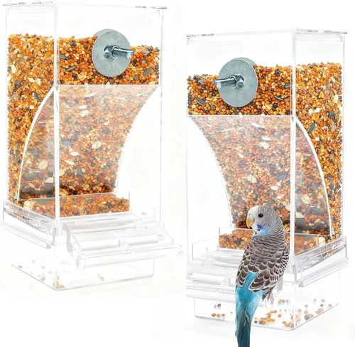 Vista 9 de Juego de alimentador de jaula para pájaros sin desorden y dispensador Azul+Transparente