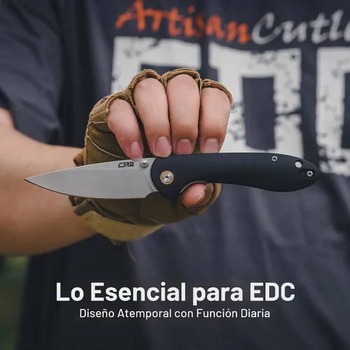Vista 7 de CJRB Feldespato (pequeño) Cuchillo de bolsillo, hoja de acero D2 de 3 pulgadas, mango G10 Negro