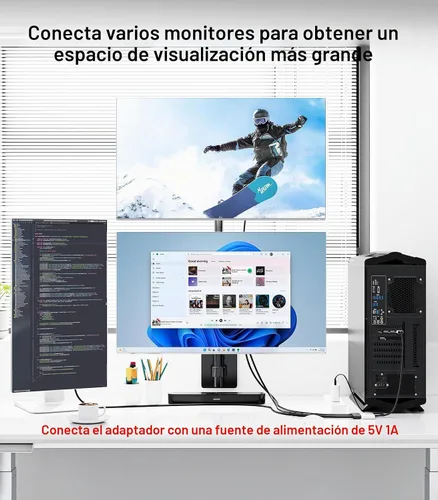 Vista 3 de DisplayPort a HDMI dual con adaptador DP (4K @60Hz) Pantalla extendida 1 en 3 salidas MST Hub para múltiples monitores compatible con tarjeta