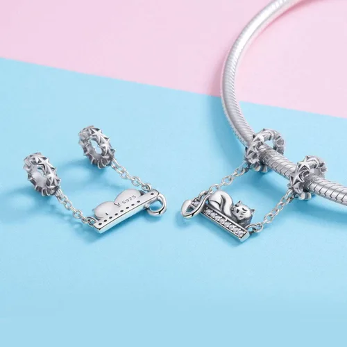 Vista 4 de Abalorios de la suerte de animales para pulseras de plata de ley 925, abalorios de cumpleaños de Navidad para pulseras (dijes de gato), Plata