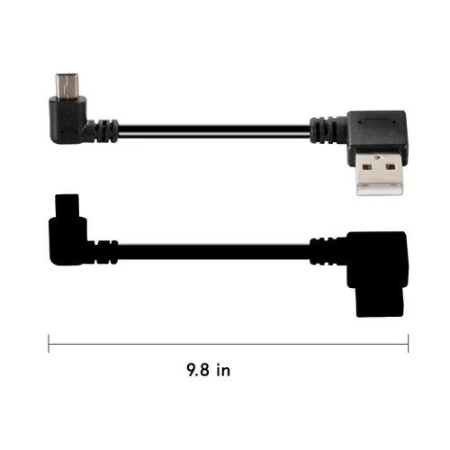 Vista 4 de Cable de datos mini USB de 10 pulgadas, 90 grados, USB en ángulo recto, niquelado, corto USB 2.0 -A-Macho-4Pin a ángulo recto Mini-B-5Pin para Mini