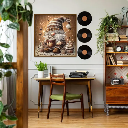 Vista 6 de Rompecabezas Gracioso de Gnomo de Café de 1000 Piezas para Adultos, Rompecabezas Gracioso de Elfo de Arte de Taza de Cupcake, Rompecabezas Difícil