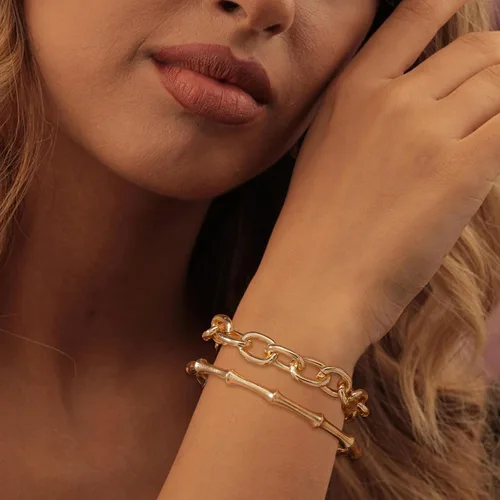 Vista 88 de Long tiantian Pulsera de oro gruesa para mujer, pulseras de oro delicadas, pulseras para mujer, pulseras apilables de eslabones de cadena
