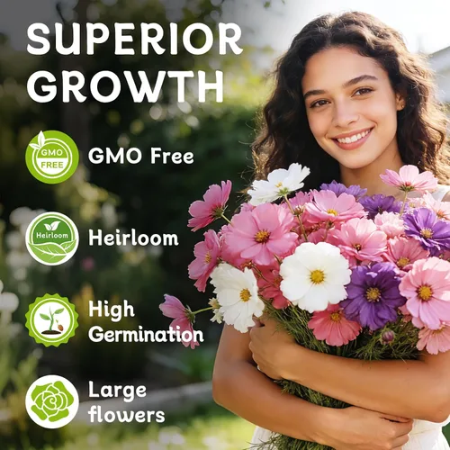 Vista 3 de LUOJIBIE Cosmos Seeds, más de 4,500 semillas de flores cosmos para 2026, semillas de flores silvestres para plantar jardín al aire libre, mezcla