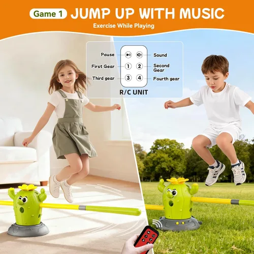 Vista 6 de Cactus 4 en 1 juguetes musicales saltarines, juego de lanzar anillos y lanzador de cohetes pisoteables para niños de 3 a 8 años, juguete deportivo