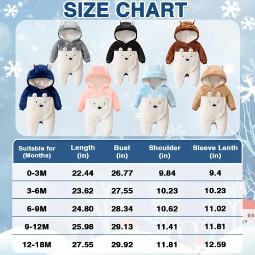 Vista 7 de Fairy Baby Traje de nieve para bebé recién nacido, oso enterizo, abrigo cálido de invierno para niñas y niños de 0 a 18 meses