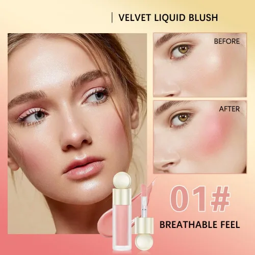Vista 7 de Ofanyia 2 unidades de rubor líquido e iluminador, rubor crema suave, sensación ligera mezclable, iluminador iluminador brillante, rubor
