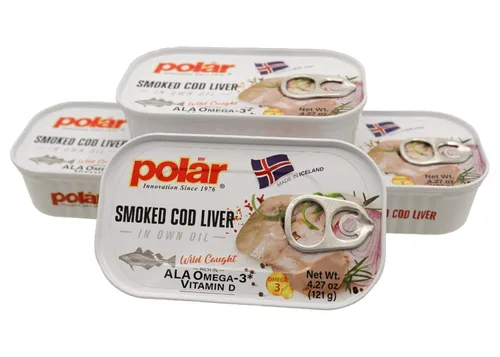 Vista 5 de MW Polar Hígado de bacalao ahumado en aceite, 4.27 onzas, capturado en la naturaleza, rico en omega-3, listo para comer, mariscos de alta calidad