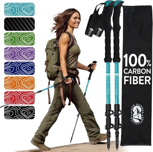 Vista 12 de 100% Carbon Fiber Trekking Poles by USA Brand - Ultra Strong Lightweight Collapsible Hiking Poles with Cork and EVA Foam Grips & Quick Adjustable