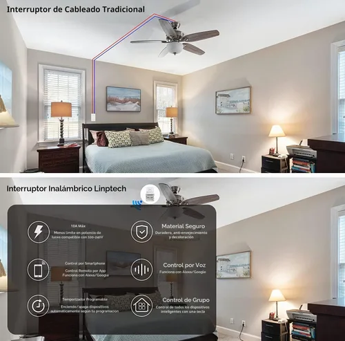 Vista 2 de Interruptor de luz Wi-Fi inteligente, 2 canales, interruptor de relé inalámbrico linptech con aplicación Tuya, control remoto de voz, temporizador