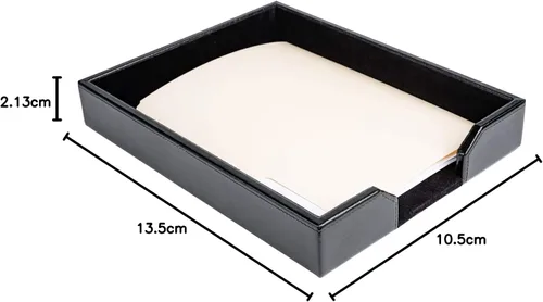 Vista 8 de Dacasso Bandeja de escritorio de cuero regenerado, soporte de cartas de lujo y organizador de papel para escritorio, 13.5 x 10.5 x 2.13 pulgadas